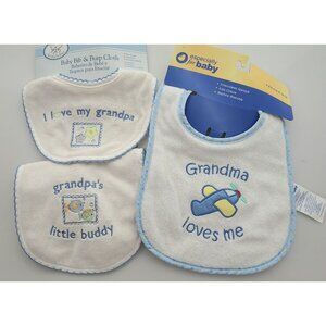 Infant Boy Burp Cloths & Bib Bundle - Grandparents love me - Blue